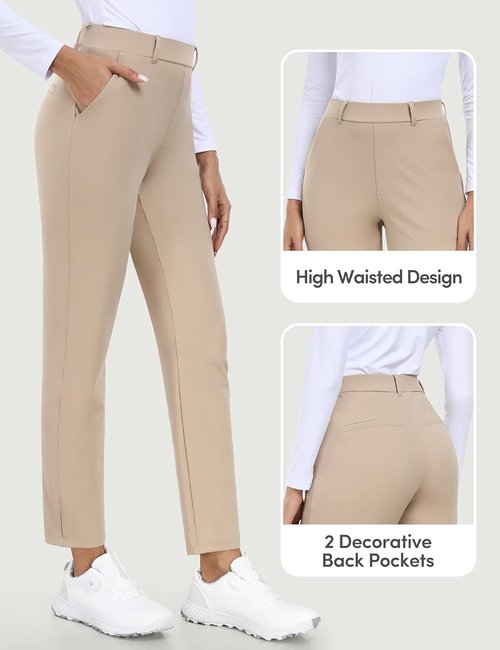 IUGA Stretchy Work Pants - Women's 7/8 Ankle Golf Pants | Pull-On Business Casual with Pockets