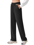 PINSPARK Women's Wide Leg Sweat Pants High Waisted Lounge Sweatpants Comfy Breathable Drawstring Sports Pants with Pocket Black PS