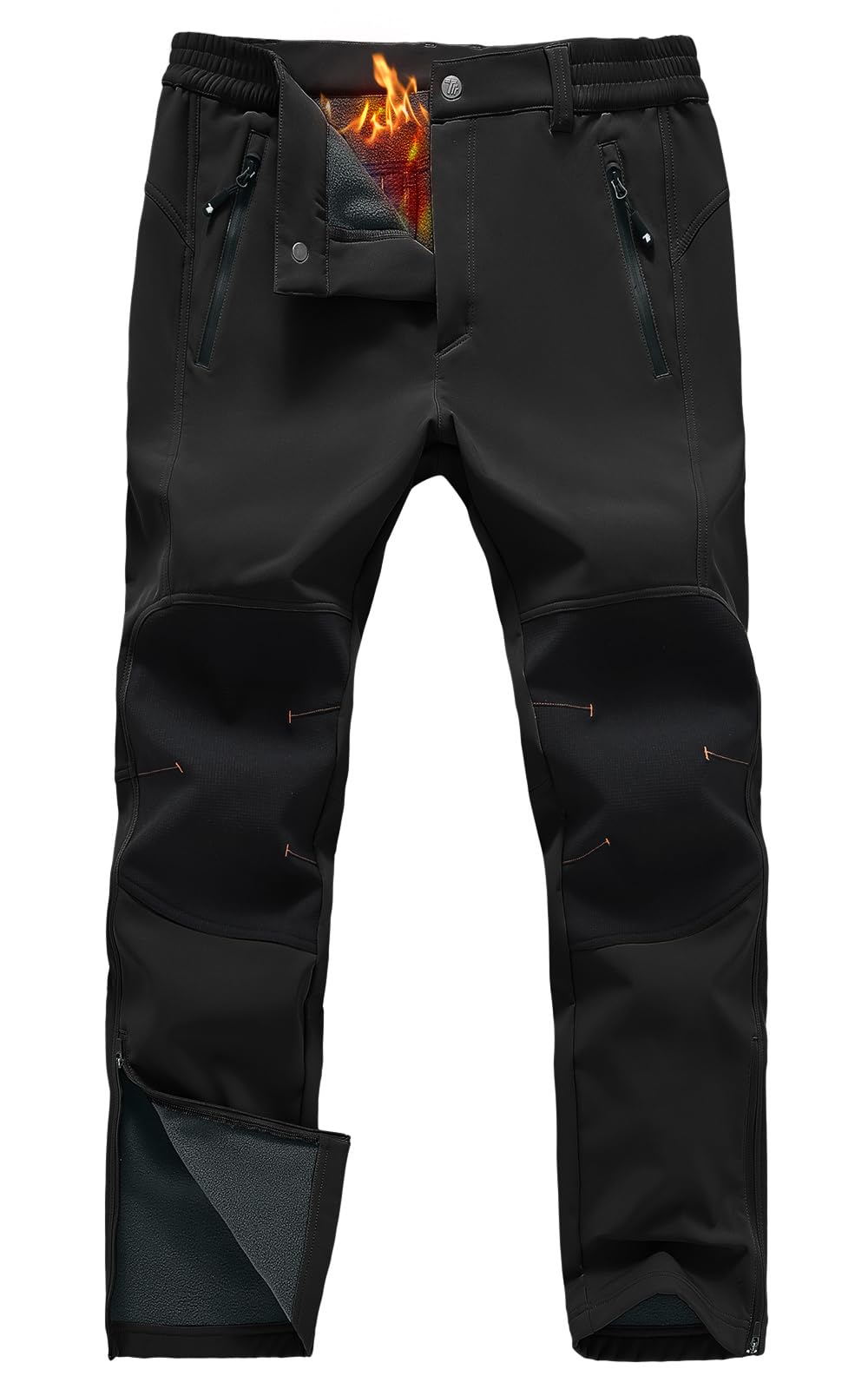 Rdruko Men's Snow Ski Pants Waterproof Insulated Fleece Lined Snowboard Winter Hiking Camping Pant with Zipper Bottom Leg, Black, 34