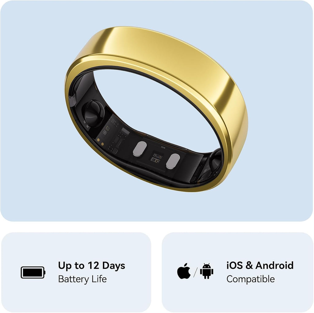 RingConn Gen 2 Smart Ring - Sleep Apnea Monitoring, 12-Day Battery Life | Heart Rate & Stress Tracker (Gold, Size 10)