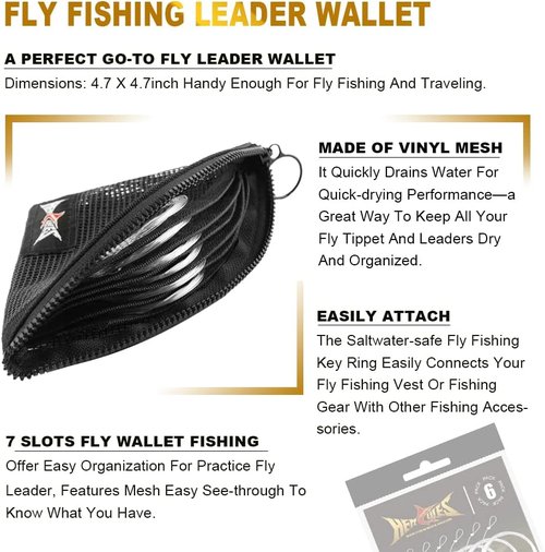 HERCULES Pre-Tied Loop Fly Fishing Leaders - 6 Pack with Tapered Wallet for Easy Storage