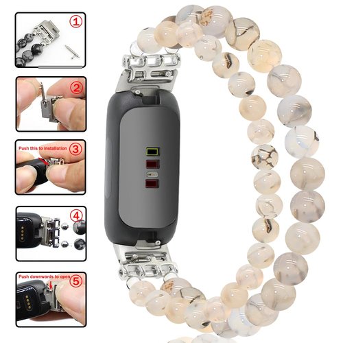 C&L Accessories Bracelets Compatible with Inspire 3 Bands for Women Beaded Wristband Natural Gemstone Replacement Straps for Inspire 3 (Dragon Vein)