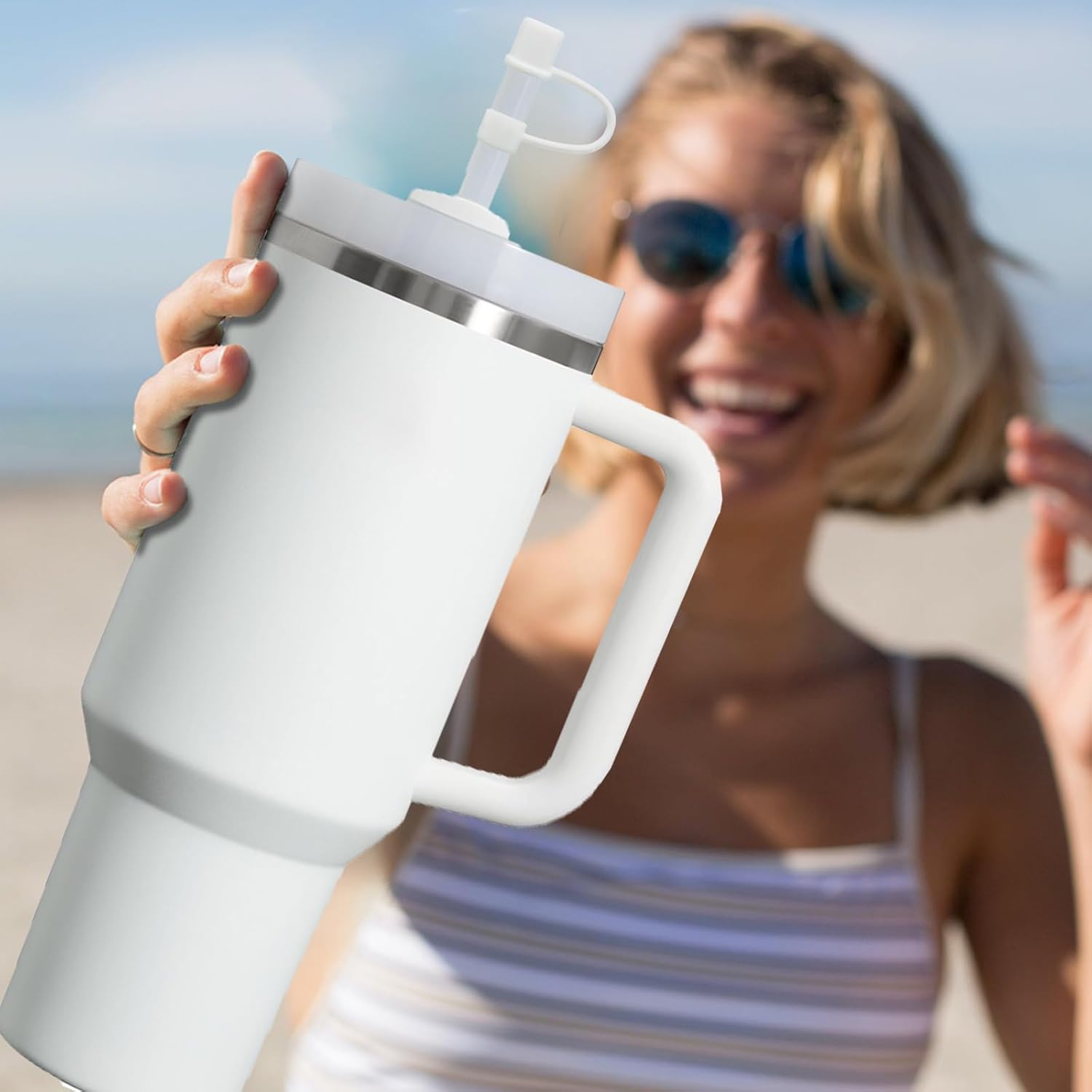 Skiennix Silicone Straw Covers - Dust-Proof Reusable Caps for Stanley Cup 30/40oz Tumblers | 6-Pack, White