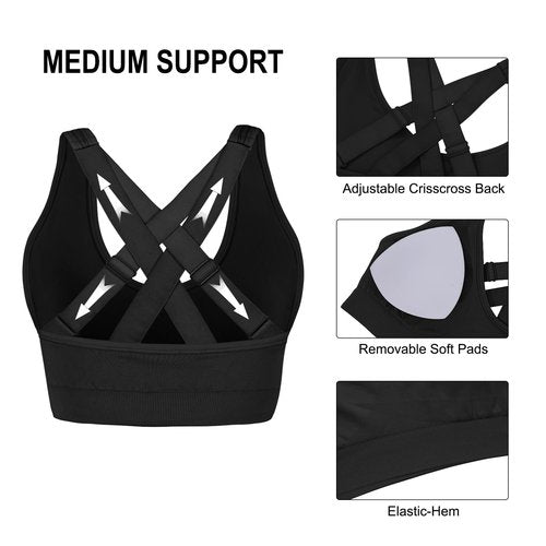 Double Couple Sports Bras for Women Padded High Support Adjustable Crossback Bra Seamless High Impact Yoga Gym Workout Bras