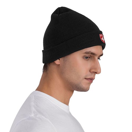 KOSUES Switzerland Coat of Arms Suisse 1291 Stretchy Knit Beanie Hat Unisex Warm Knitted Hats Winter Ski Skull Caps Acrylic Knit Stocking Cuffed Cap Cold Weather Watch Cap for Hiking Skiing Red