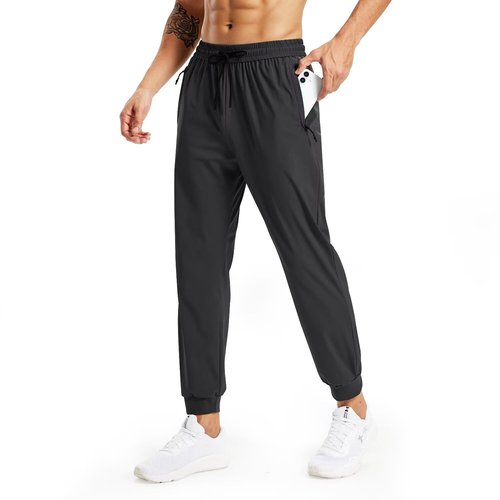 Rane Sports Mens Athletic Pants with Zipper Pockets Running Joggers Workout Sweatpants Gym Athletic Casual Black