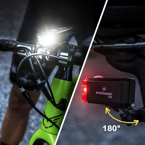 Everbeam USB Rechargeable Bike Lights for Night Riding, Exercise, Safety - Headlight, Taillight, LED Bike Light Set - Easy Attach Weather Resistant Bicycle Lights