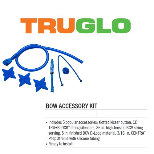 TRUGLO Bow Accessory Kit - 3/16' Peep Sight w/Tubing, Kisser Button, 3 String Silencers, 36' BCV String Serving, 5' BCV D-Loop Material, Blue