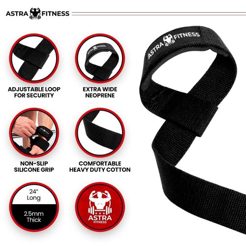 Astra Fitness Lifting Straps for Weightlifting, Bodybuilding, Powerlifting, Strength Training, & Deadlifts - Padded Neoprene with 18 inch Cotton (Lifting Strap,Black)