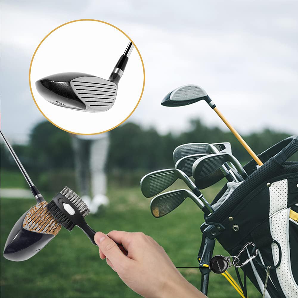THIODOON 2 Pack Golf Club Brush and Groove Cleaner with Magnetic Keychain Golf Brush Oversized Head and Retractable Spike Golf Club Cleaner Golf Accessories for Men, Best Golf Gifts for Men