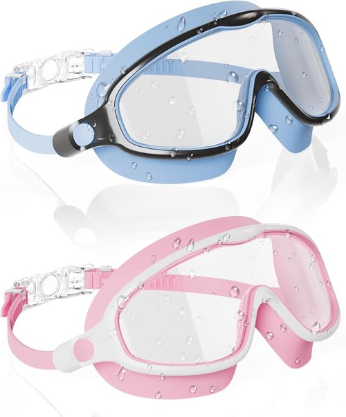 Aegend Swim Goggles for Kids | 2-Pack Wide Frame Anti-Fog & UV Protection - Clear Vision for Ages 3-14