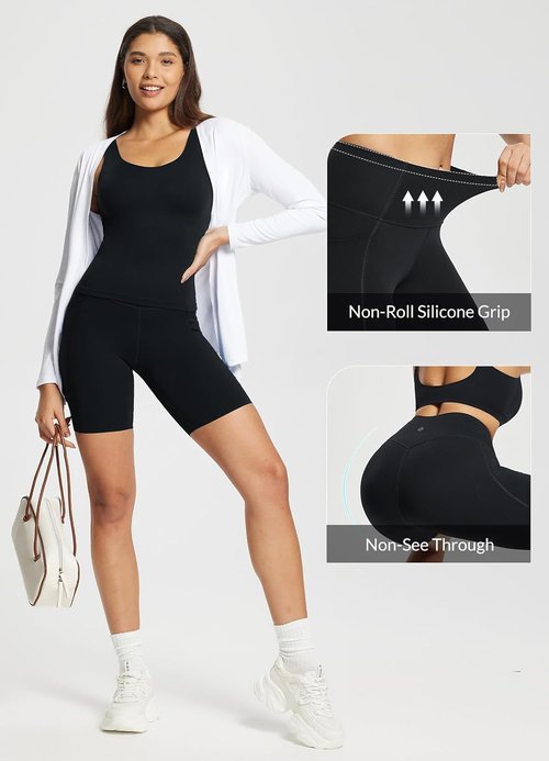 Baleaf Freeleaf Women's High Waist Biker Shorts - 8" with Pockets for Yoga & Gym Workouts