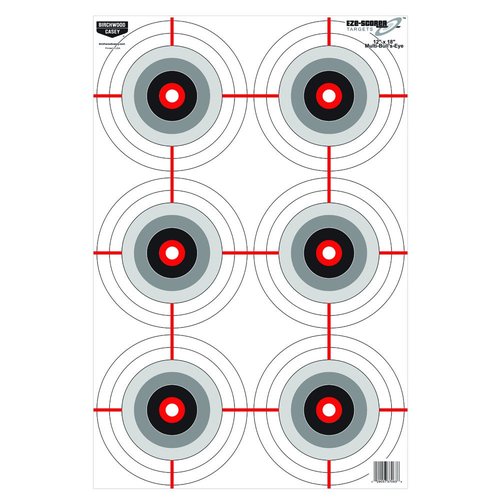 Birchwood Casey 12" x 18" Eze-Scorer Multiple Bull's-Eye Shoot-Up Brilliant White Paper Targets for Indoor and Outdoor Use, 100 Targets