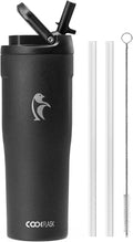 Coolflask Water Bottle 32 Oz - Slim Stainless Steel Tumbler with Straw & Handle | Leakproof for Travel & Gym, Black