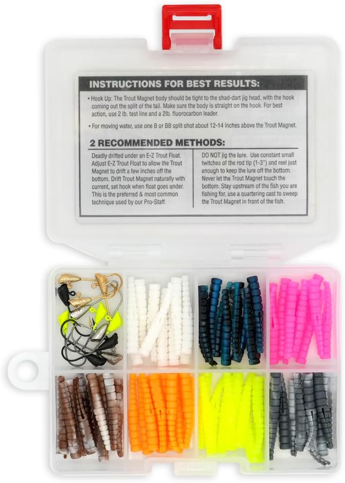 Trout Magnet TNT Kit - 82-Piece Fishing Lure Set with 70 Soft Plastics & 12 Jig Heads | Top 7 Colors