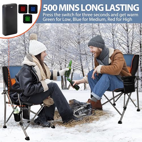 QUYUAN Heated Camping Chair Black & Blue with 20,000mAh Battery - Fully Padded, supports 500 lbs, 3 Heat Modes for Winter Outdoor Activities