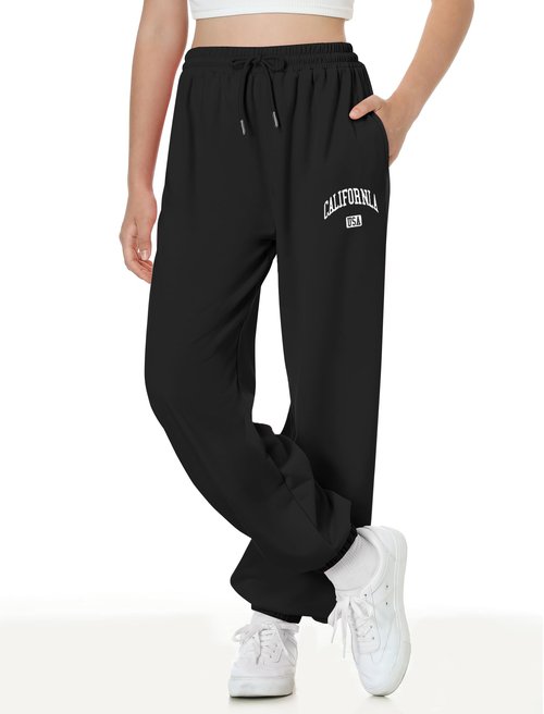 EXARUS Girls Sweatpants Joggers Teen Sweat Pants 3 Pack Kids with Pockets Drawstring Baggy High Waisted Preppy Cute Youth 14Y