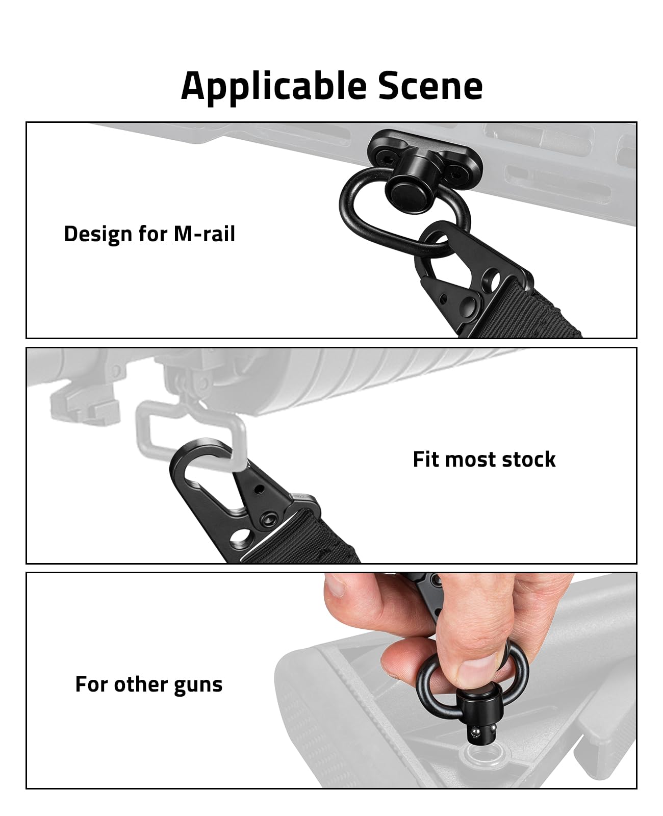 CVLIFE Two Point Sling with Removable Shoulder Pad Rifle Sling Adjustable Length Traditional Gun Sling with 2 Pack 1.25" 360° Rotation Swivels and Larger Opening Metal Hooks Black