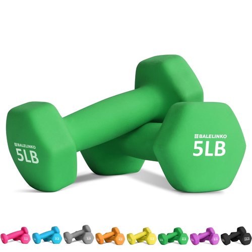 Balelinko Home Gym Equipment Workouts Strength Training Weight Loss Pilates Weights Yoga Sets Weights for Women, Men, Seniors and Youth, 5LB Green, Pair