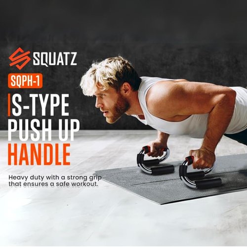SQUATZ Steel S Shape Push-Up Stands Bars with Foam Grip Handle Portable Strength Anti Slip Push-Ups Brackets Handle for Floor Press-Up Bars Training Equipment for Chest, Arm, Hip Exercise, Set of 2