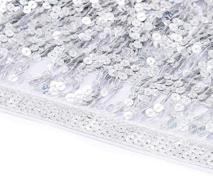 Women Sparkly Sequin Skirt with Tassel in Silver - Belly Dance Wrap