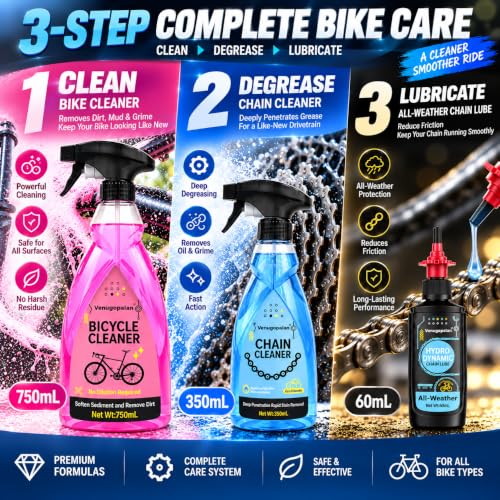 Venugopalan 17-Piece Bicycle Cleaning Kit for MTB & Road Bikes - All-Weather Chain Lube & Tools