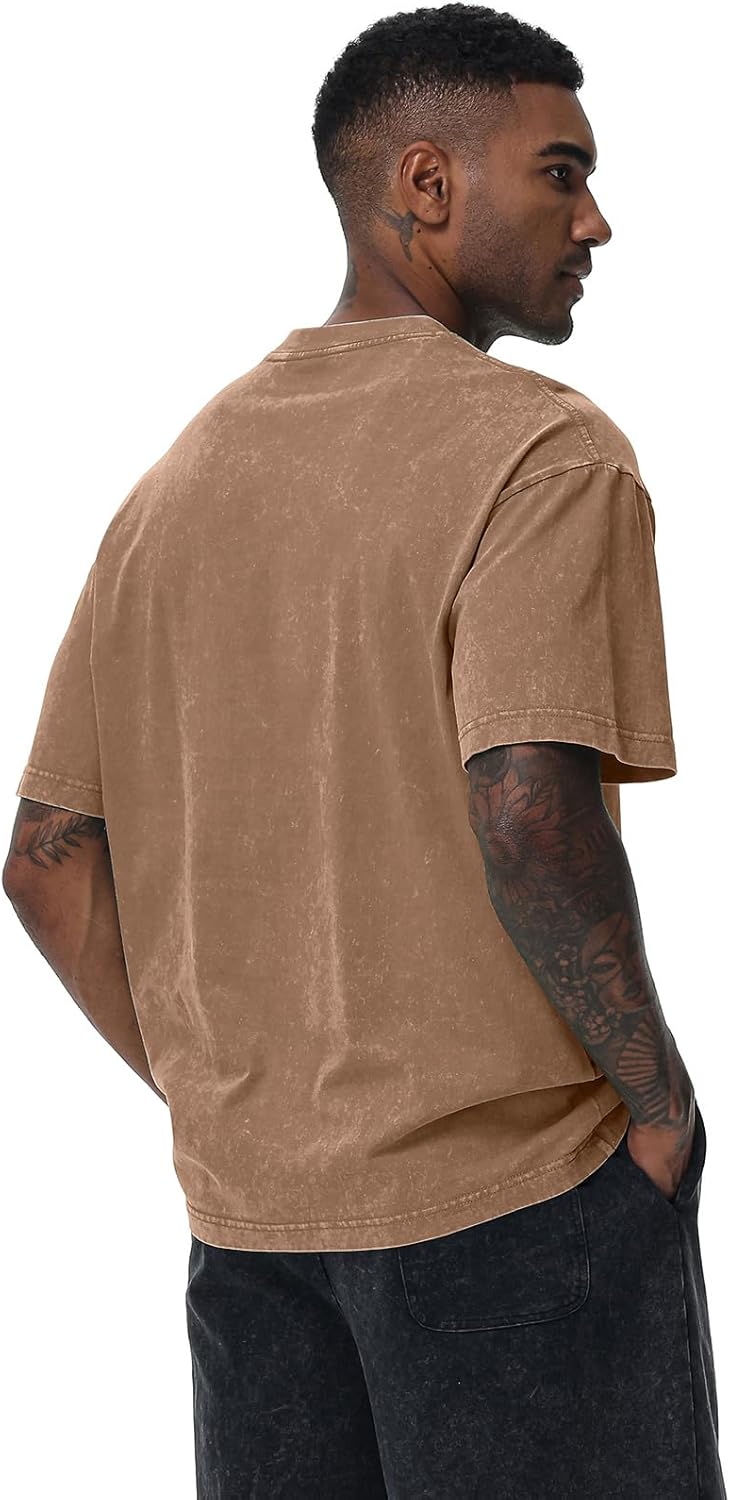 Skiennix Men's Oversized Cotton T-Shirt - Vintage Washed Casual Tee | Unisex Short Sleeve