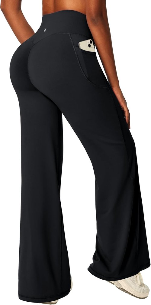 Heathyoga Butt Lifting Leggings - Wide Leg Design with Pockets for Women | No Front Seam Yoga Pants
