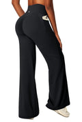 Heathyoga Butt Lifting Wide Leg Leggings with Pockets for Women Straight Leg Yoga Pants Women No Front Seam Workout Leggings Black