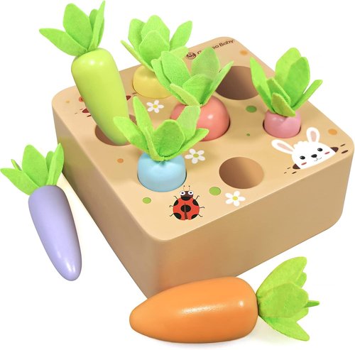 KMTJT Montessori Toys - Educational Wooden Carrot Harvest Game for Toddlers | Shape Sorting Fun for Ages 2-3