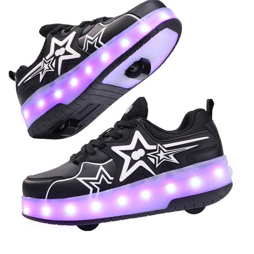 Pairduck Retractable Roller Shoes & Girl Sneaker, Adjustable Roller Skates Suitable for School and Outdoor Activities Black/White