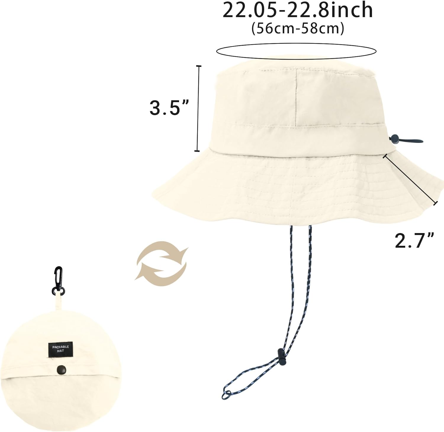 PFFY Quick Dry Waterproof Bucket Hat - Packable Outdoor Sun Hat for Men & Women with Detachable Chin Strap