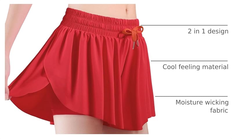 HASMES Girls Butterfly Shorts 2-in-1 Flowing Athletic Shorts Red 7-8Y