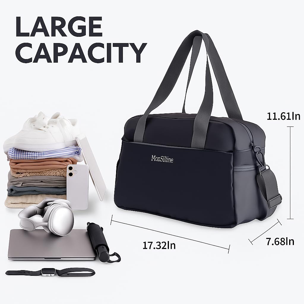 Skiennix Gym Bag - Waterproof Small Duffle with Shoe Compartment | Lightweight Travel Tote (Black)