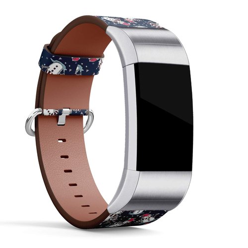 Q-Beans Leather Band Compatible with Fitbit Charge 2, Replacement Strap Bracelet Wristband and Adapters // Snowman