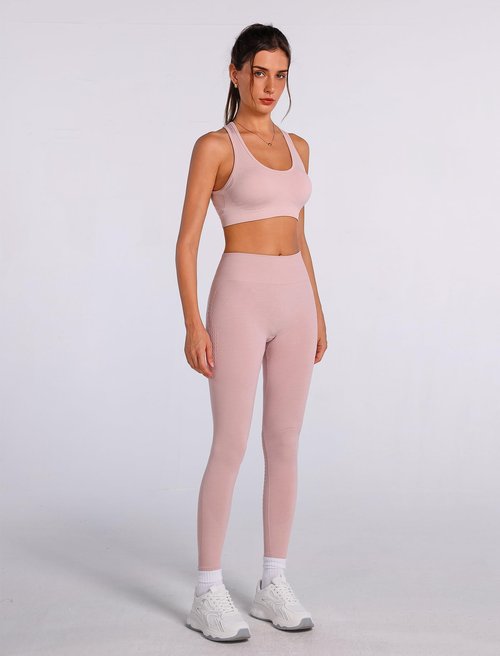 ABOCIW Workout Sets for Women Seamless High Impact Racerback Sports Bra Tummy Control Scrunch Butt High Waist Leggings 2 Piece Gym Yoga Outfits Cutout Pink Large