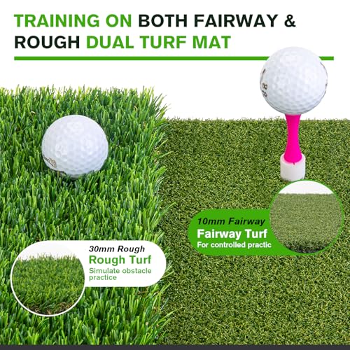 Golf Hitting Mat with Dual Turf and Track for Swing Feedback Practice - 16x12 Inches