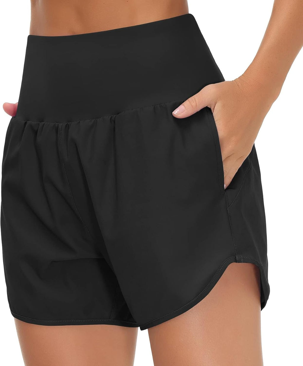 The Gym People Women's High Waist Running Shorts - Athletic Workout Shorts with Liner & Zip Pockets