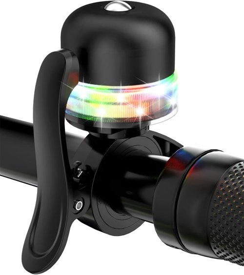 Bike Bell for Kids & Adults, Light up Bike Accessories Adjustable with Ferrules Fit for 0.74-1.25in(19-31.8mm) Bicycle Handlebars, Aluminum Made & Crisp Sound for Mountain Dirt Road Bike Ebike