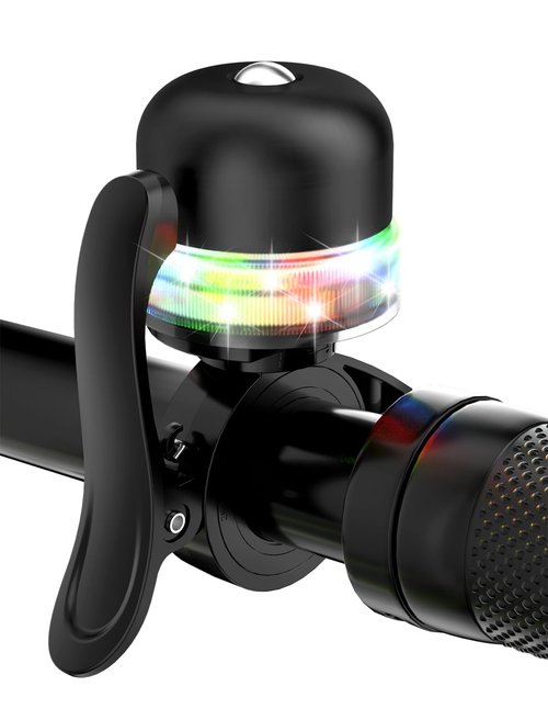 Bike Bell for Kids & Adults, Light up Bike Accessories Adjustable with Ferrules Fit for 0.74-1.25in(19-31.8mm) Bicycle Handlebars, Aluminum Made & Crisp Sound for Mountain Dirt Road Bike Ebike(Black)