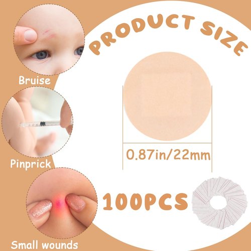UPIQNG Band Aid Mini Round Bandages Water Resistant Wound Care Vaccine Patch Small Self Adhesive Breathable First Aid Bands,Skin Color,100Pcs