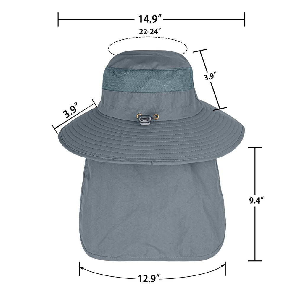 Sun Hats for Men Women Fishing Hat UPF 50+ Breathable Wide Brim Bucket Hats Summer UV Protection Safari Hat with Neck Flap Dark Grey