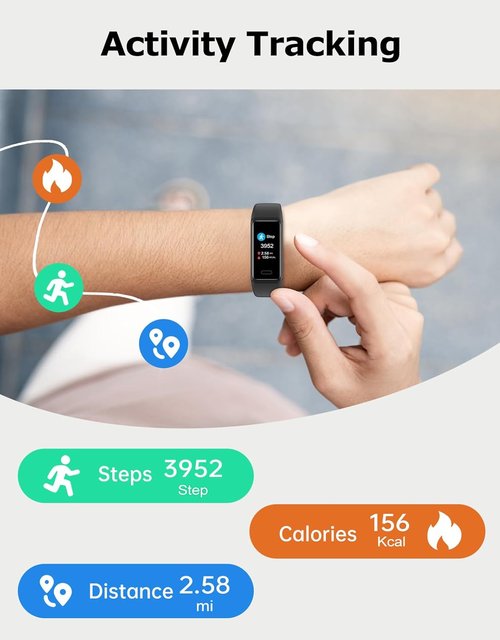 Cloudpoem Fitness Tracker - 24/7 Heart Rate Monitor & Sleep Tracker | IP68 Waterproof, Dark Black