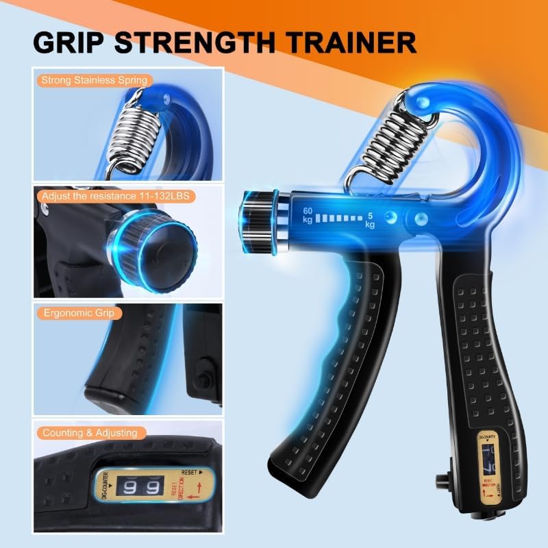 Skiennix Grip Strength Trainer Kit - 5PCS Hand Gripper & Forearm Exerciser Set for Stress Relief