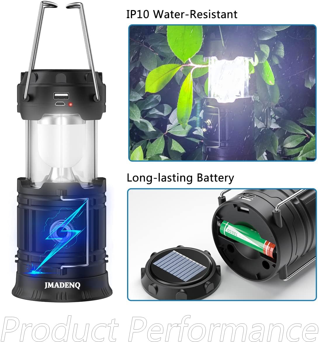Upadte Solar Lantern Flashlights - USB Rechargeable LED Camping Lights | Portable & Collapsible for Emergencies (2 Pack)