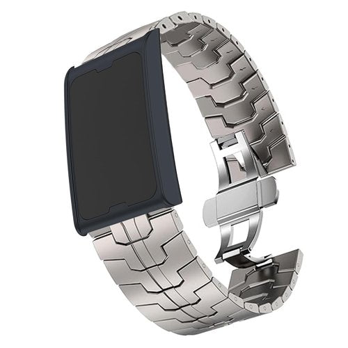 Lamshaw Compatible for Amazfit Helio Bands, Quick Release Stainless Steel Band Metal Strap with Folding Clasp Replacement Straps Compatible for Amazfit Helio Fitness Tracker Wristband (Titamium)