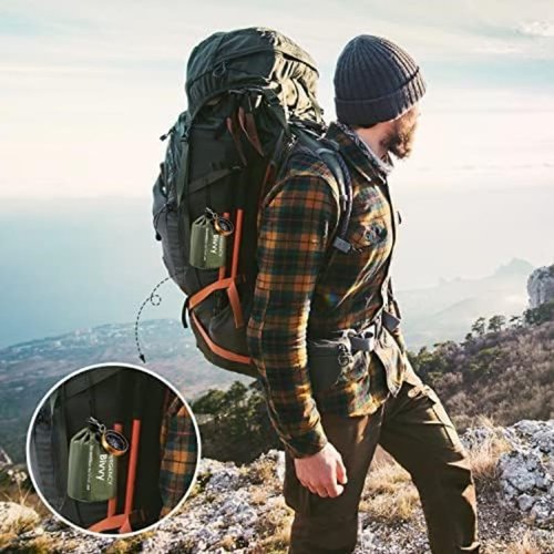 Emergency Sleeping Bag, 2 Pack Portable Thermal Bivy Sack, Waterproof Lightweight Emergency Blanket Survival Gear with Compass and Whistle for Camping Hiking Outdoor Adventure (Green, 2 Packs)