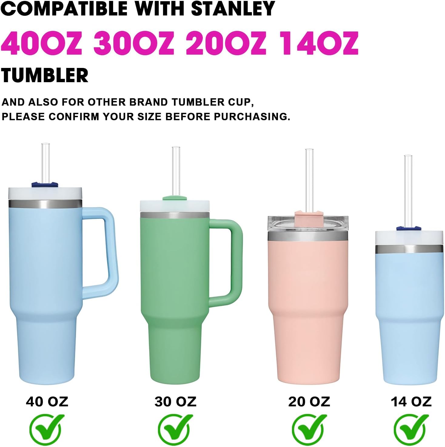 Stanley - Dishwasher Safe Replacement Straws for 40oz, 30oz & 64oz Tumblers | 10 Reusable Clear Straws with Cleaning Brush, BPA Free