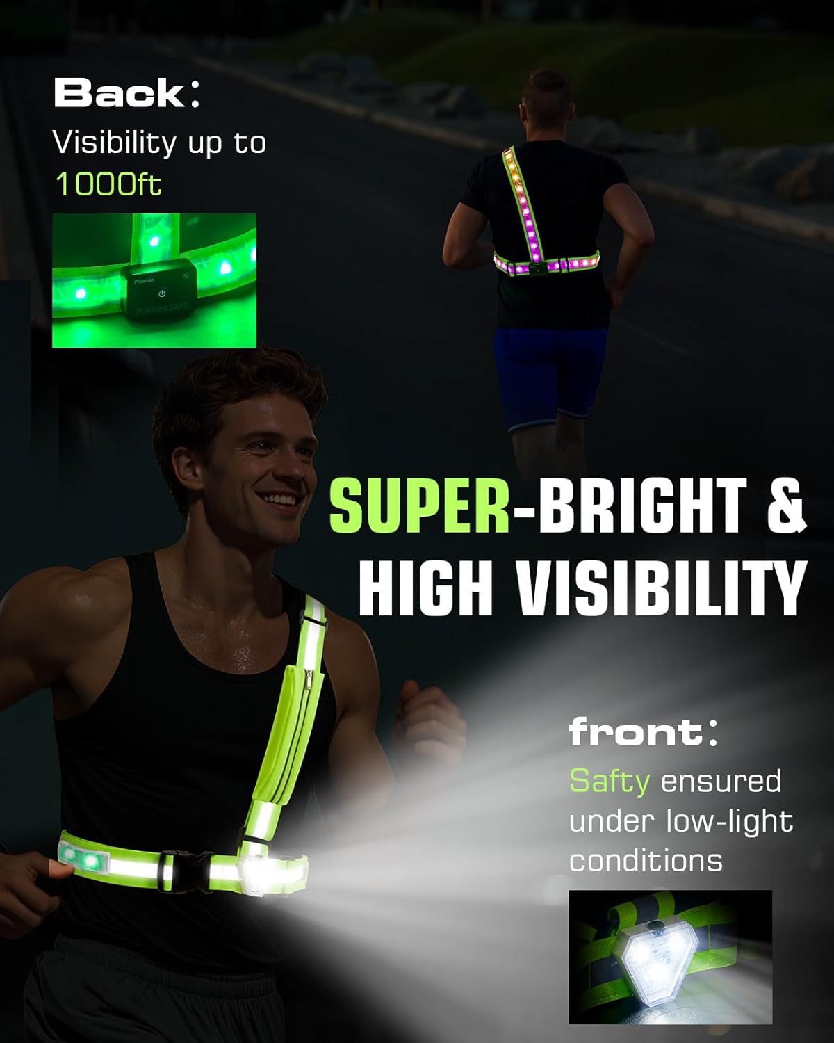 Zacro LED Reflective Vest - 500LM Rechargeable Light Up Running Gear | 5 RGB Colors, Adjustable for Men & Women