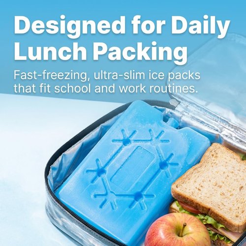 Kona Slim Ice Packs - Reusable Quick Freeze Freezer Packs for Lunch Boxes & Coolers | 4 Pack (Blue)